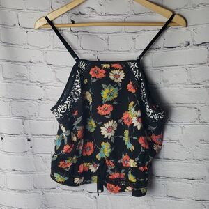 Xhilaration Floral Black Tank